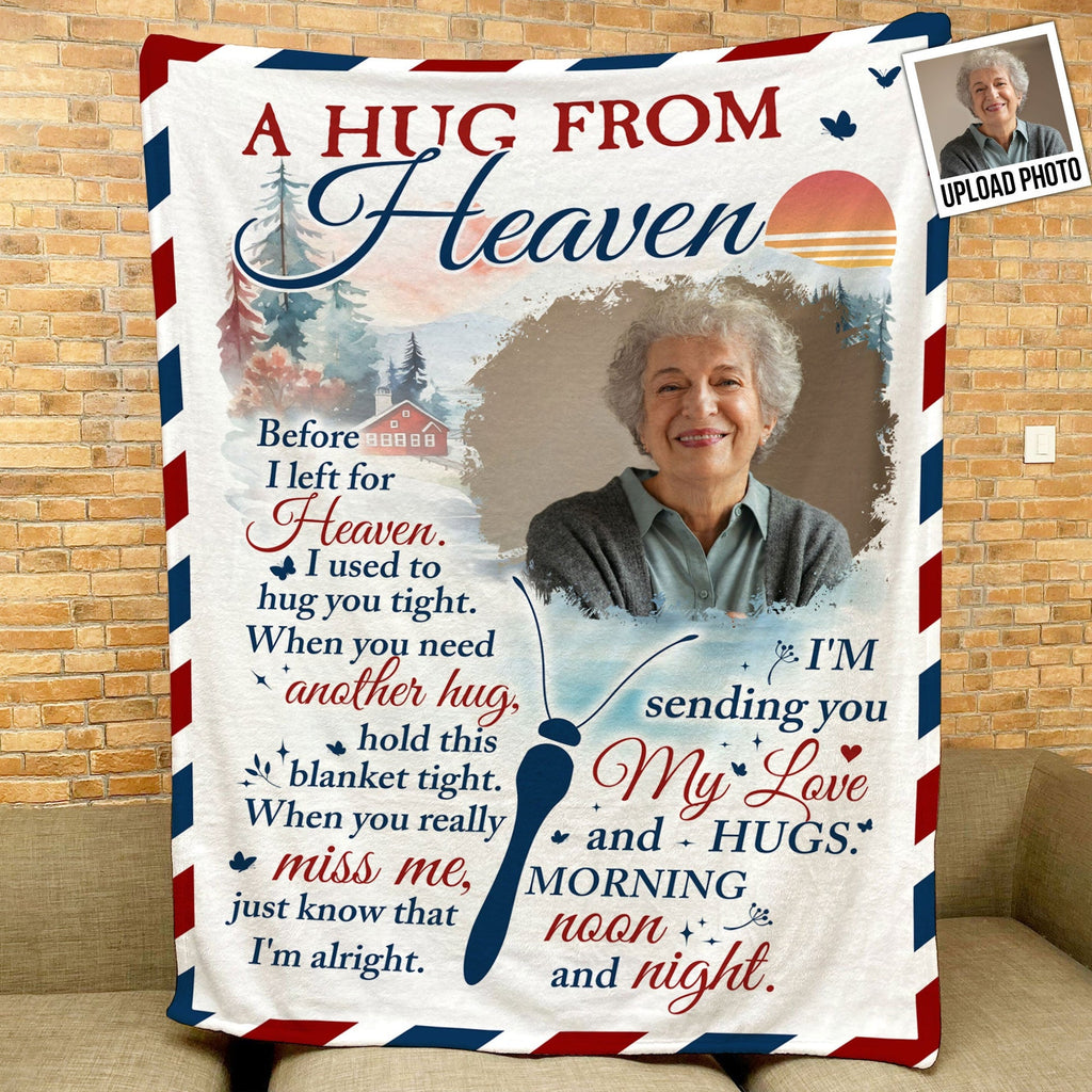 A Hug From Heaven Memorial Gift - Personalized Photo Blanket