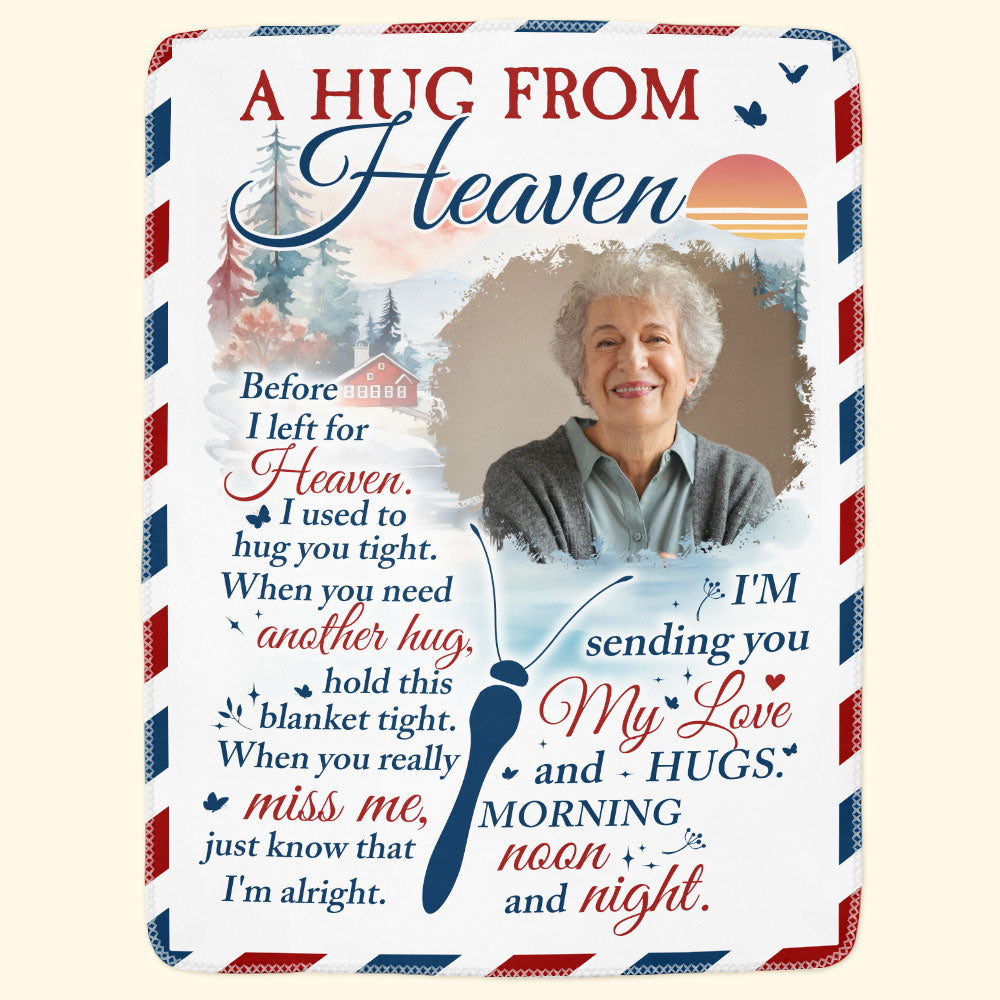 A Hug From Heaven Memorial Gift - Personalized Photo Blanket